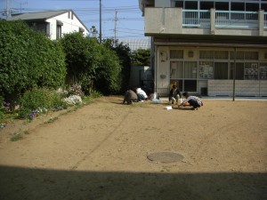 中庭の除草作業(7:50)